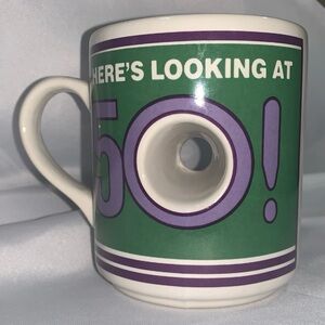 Here's Looking at 50! Birthday Ceramic Coffee Mug Milestone Green Purple Unisex